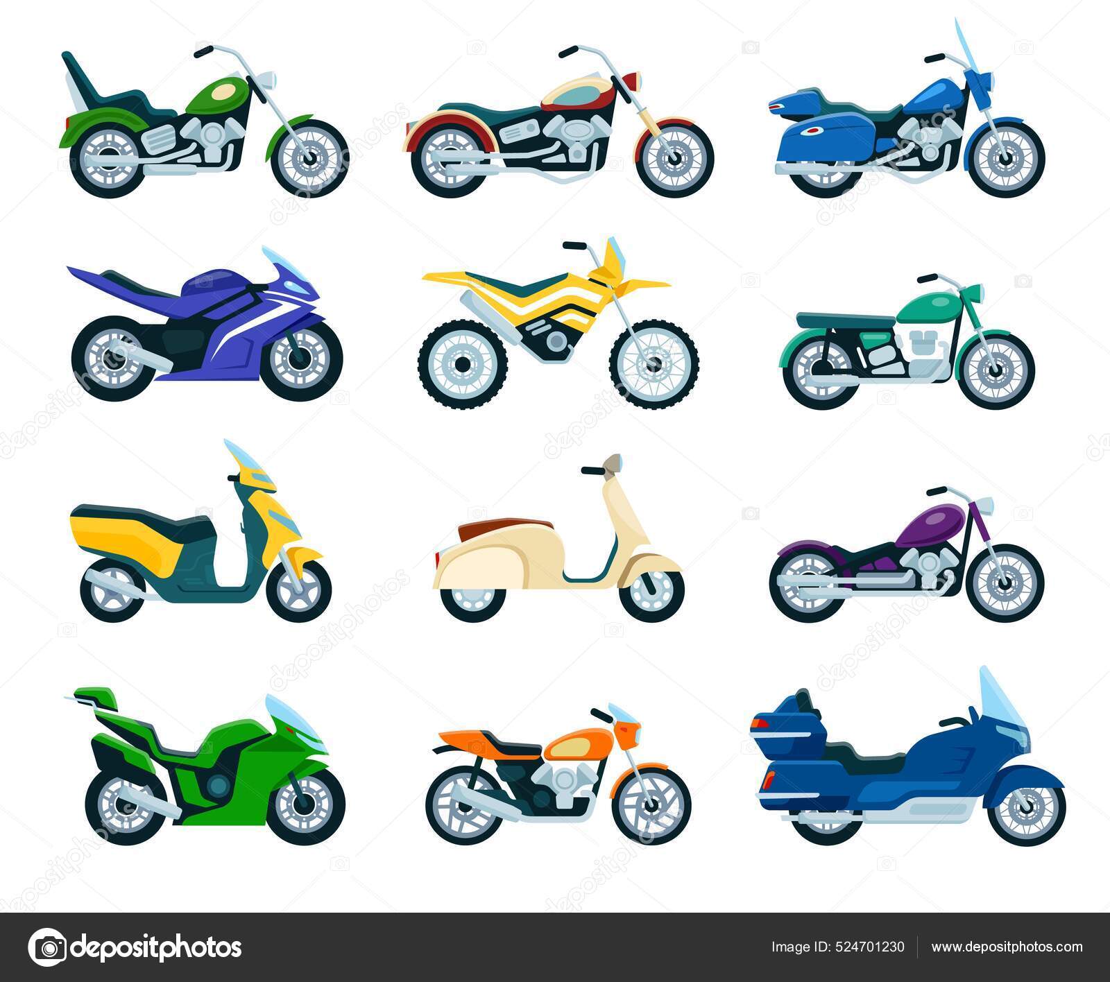 Motorcycles, motorbike, delivery scooter, chopper flat icon. Vintage