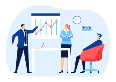 Ekip elemanı ve kadınla iş görüşmesi, rapor çizelgesi.