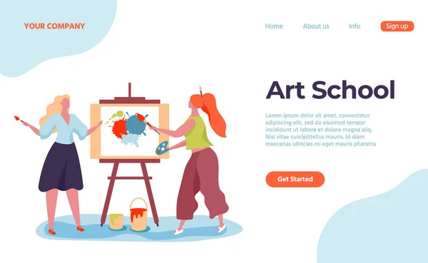 Escuela de arte landing page, artista y profesor — Archivo Imágenes Vectoriales