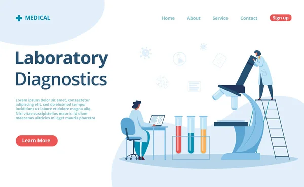Página de destino del laboratorio de biología, investigación y diagnóstico — Vector de stock