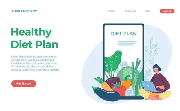 Zdravá výživa dietního plánu s čerstvými potravinami — Stockový vektor
