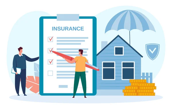 Home insurance, insure home and sign contract — Stock vektor