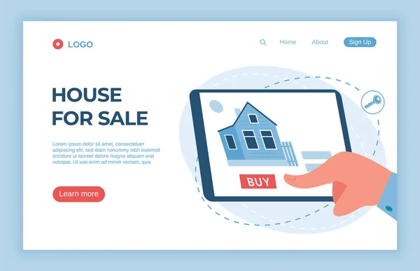 Buscando casa para venda no site agência imobiliária —  Vetores de Stock