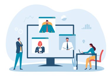 Video platformuna göre büyük ekranla iş çevrimiçi toplantısı