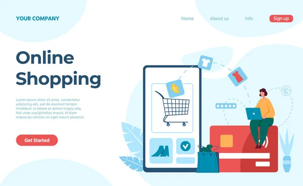 Landing page online shopping use smartphone application — Stock Vector