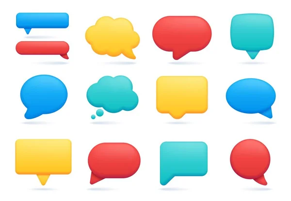 3d speech bubble icon, empty chat message or comment. Realistic talking and thinking balloon, social media text notification bubbles vector set — Wektor stockowy