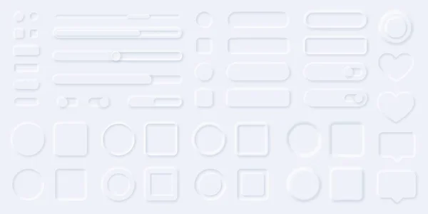 Neumorphism style ui elements, buttons, progress bars, sliders, panels. Neumorphic user interface design kit for web or mobile app vector set — Διανυσματικό Αρχείο