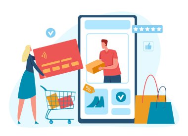 Çevrimiçi alışveriş kavramı, kartı ve telefonu olan dijital ödemeler