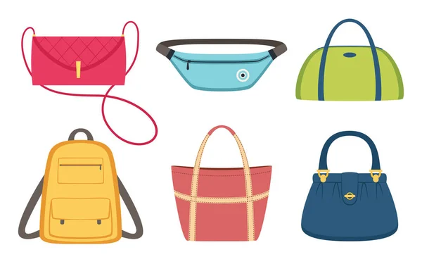 Ensemble de sacs femme, collection d'accessoires femme cuir — Image vectorielle
