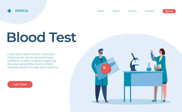 Teste de sangue laboratório serviço de aterrissagem página web — Vetor de Stock