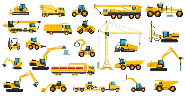 Set mesin konstruksi crane bulldozer dan ekskavator - Stok Vektor