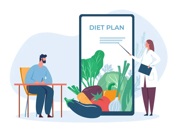 Plan de dieta en línea, dietista dar consejos para ponerse en forma — Archivo Imágenes Vectoriales