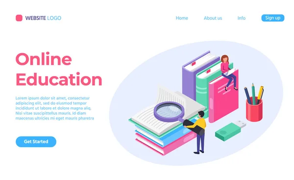 Landing page online education isometric 3d style — Stock Vector