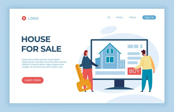 Real estate agency landing page, house for sale — Stock Vector