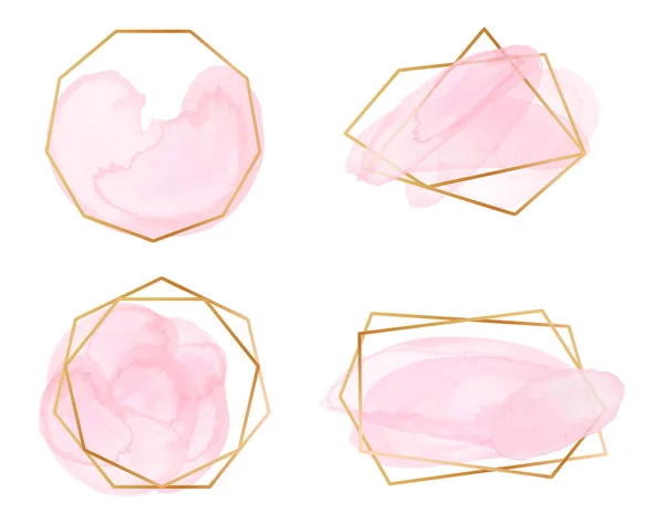 Étiquettes rose pastel avec ligne dorée en forme géométrique — Image vectorielle