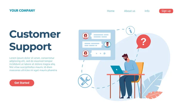 Customer support service, assistant to client landing page — Stock Vector