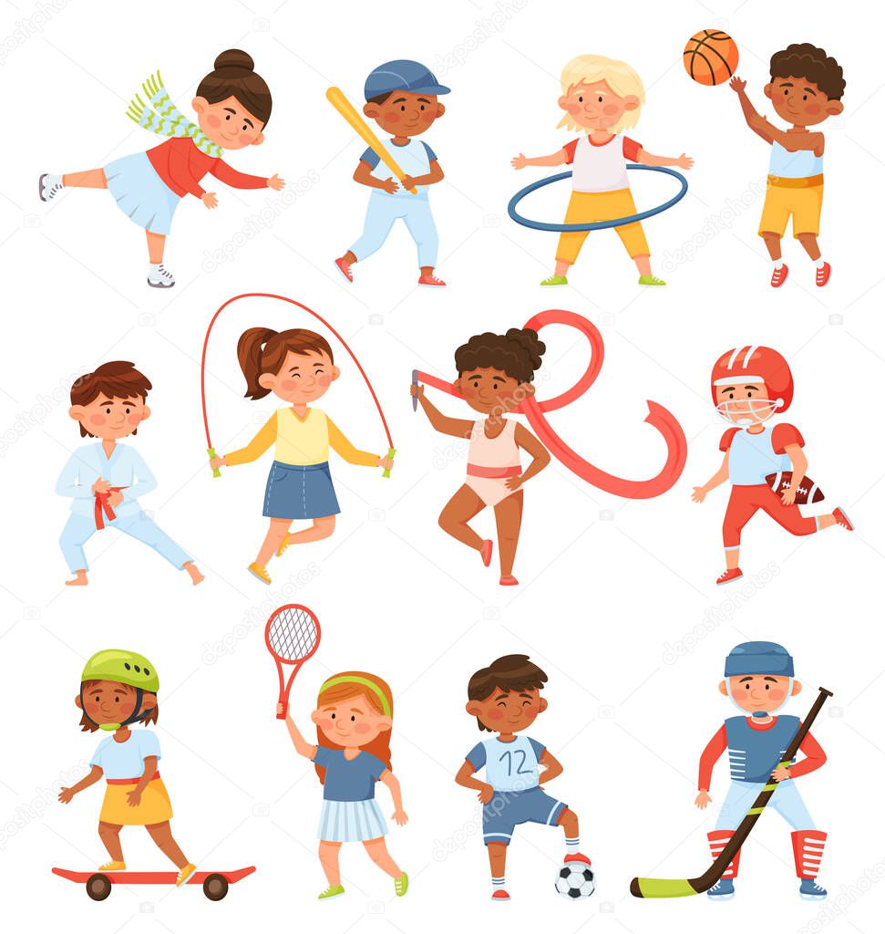 Vettoriale stockBambini dei cartoni animati che esercitano e fanno sport  con palla o corda di ©vatruska #543305076, image size:971x1024