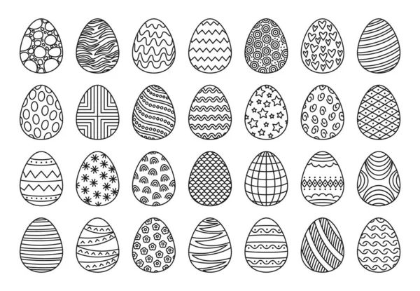 Outline easter eggs, cute painted egg doodles with different patterns. Sketch spring holiday decor, easter celebration elements vector set — Stock Vector