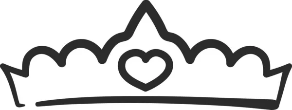 Handritade kronor logotyp, kung eller drottning krona klotter. Prinsessan Tiara, skiss diadem med ädelstenar, kunglig symbol klotter vektor set — Stock vektor