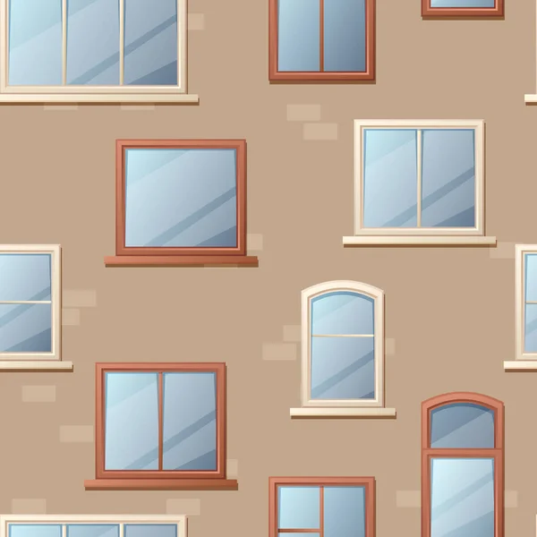 Facade Windows Pattern Seamless Print Building Wall Cartoon Various Windows — Wektor stockowy