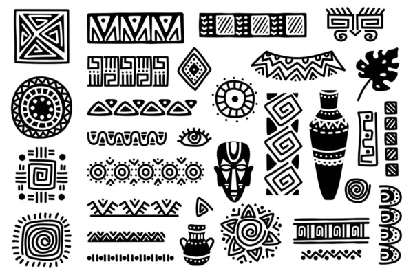 Elementos Tribales Diseño Africano Formas Ornamentos Étnicos Tradicionales Máscara Ritual — Vector de stock