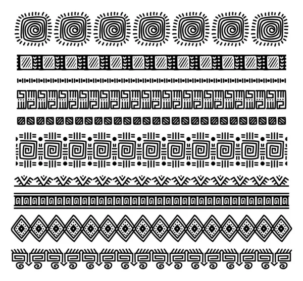 Племінні Африканські Безшовні Пензлі Рука Намалювала Декоративну Межу Стародавні Розділювачі — стоковий вектор