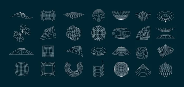 Absztrakt Rács Beállítva Futurisztikus Geometriai Csomag Perspektíva Alagutak Portálok Gravitációs — Stock Vector