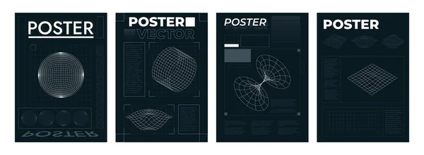 Futuristiska Nätaffischer Retrofuturistiska Layout Mallar Med Hud Element Wireframe Planet — Stock vektor