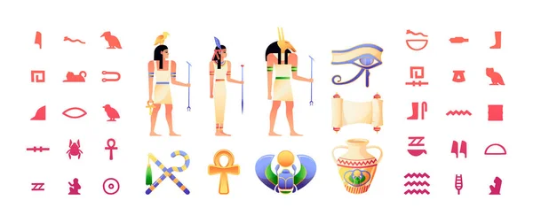 Egyptské Živly Starověký Egypt Hieroglyf Tradiční Znaky Faraón Bůh Chrám — Stockový vektor