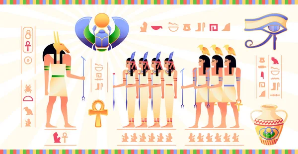 Egyptská Freska Starověké Egypt Nástěnné Malby Hieroglyfy Mytologie Scény Karikatury — Stockový vektor