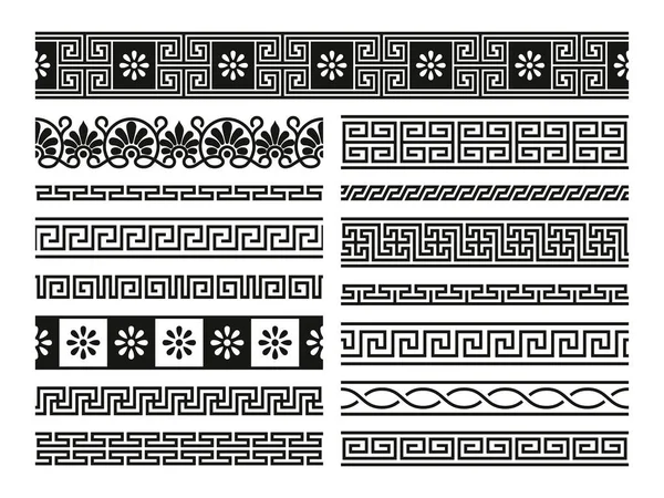 希腊的装饰品几何无缝图案古埃及风格 抽象装饰框架希腊古典边界 向量集 正方形元素 卷曲和花卉设计集合 — 图库矢量图片