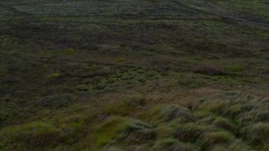 Su akıntıları ve volkanik alan manzaralı çayırların üzerinden uçmak.