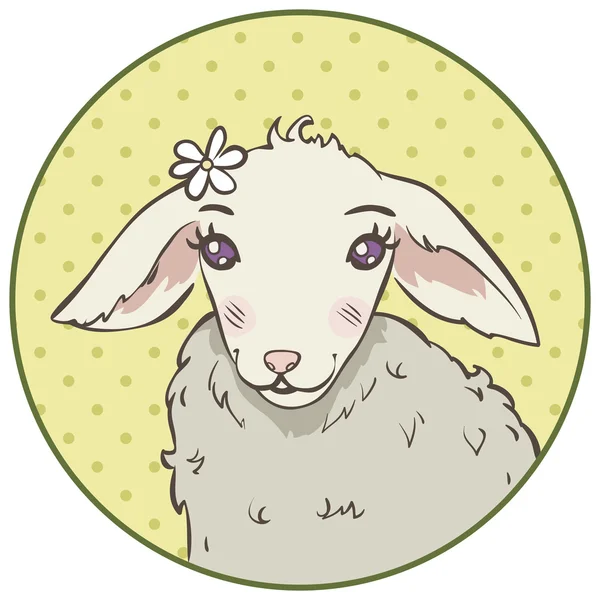 Cartoon portrait of lamb in a round frame — Stock Vector