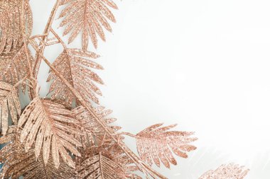 Altın dallı güzel beyaz arkaplan, metin için boş alan, tasarım kaynağı