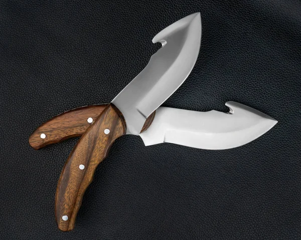 Cuchillos Con Mango Madera Aislados Sobre Fondo Blanco Vista Superior — Foto de Stock