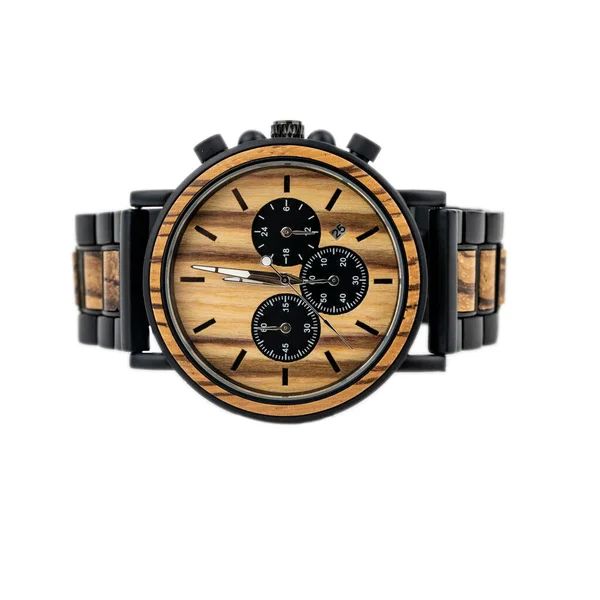 Retro Wooden Wrist Watch Hand White Background — Photo