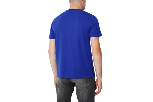 Dark Blue Shirt Man Layout Isolated White Background Copy Space — 스톡 사진