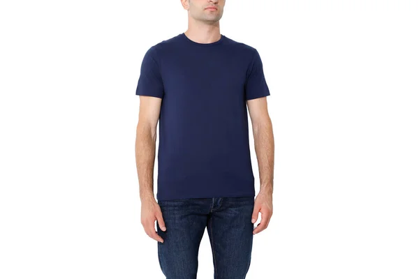 Dark Blue Shirt Man Layout Isolated White Background Copy Space — 스톡 사진