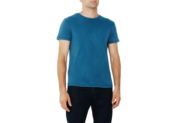 Dark Blue Shirt Man Layout Isolated White Background Copy Space — ストック写真