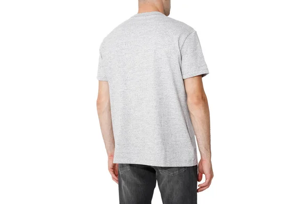 Grey Shirt Man Layout Isolated White Background Copy Space — 스톡 사진