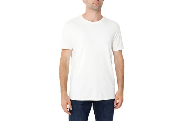 White Shirt Man Layout Isolated White Background Copy Space — Stok fotoğraf