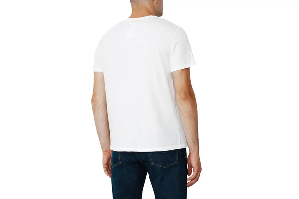 White Shirt Man Layout Isolated White Background Copy Space — 图库照片