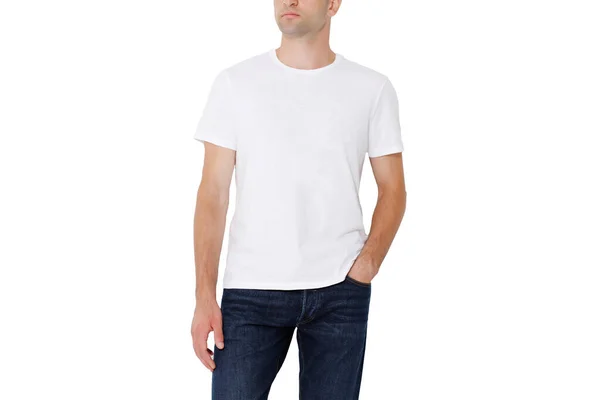 White Shirt Man Layout Isolated White Background Copy Space — 스톡 사진