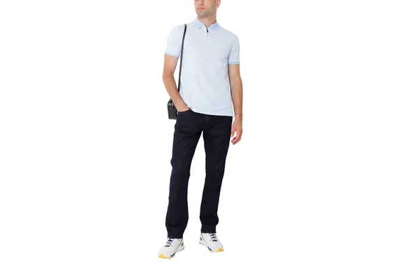 White Shirt Man Layout Isolated White Background Copy Space — Foto de Stock