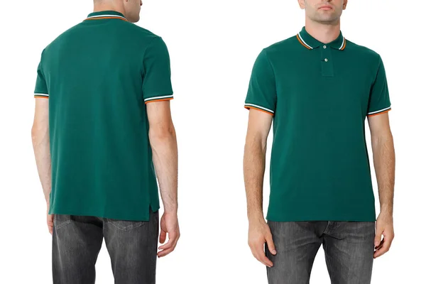 Green Shirt Both Sides Man Isolated Layout White Background Copy — ストック写真