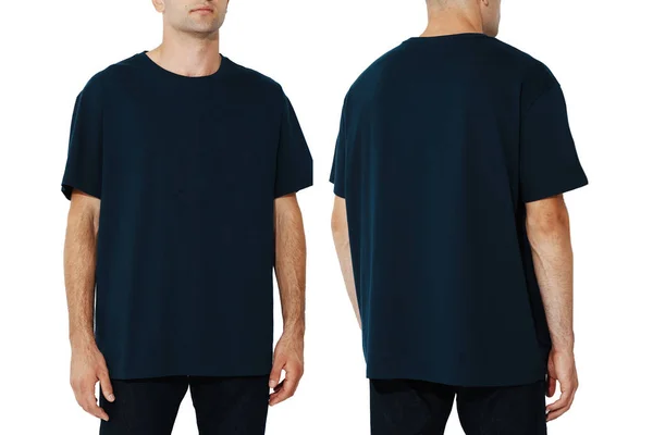 Dark Blue Shirt Two Sides Man Layout Isolated White Background — 스톡 사진