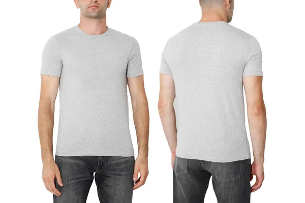 Grey Shirt Both Sides Man Layout Isolated White Background Copy — 스톡 사진