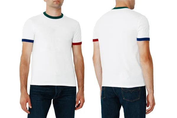 White Shirt Two Sides Man Layout Isolated White Background Copy — Zdjęcie stockowe