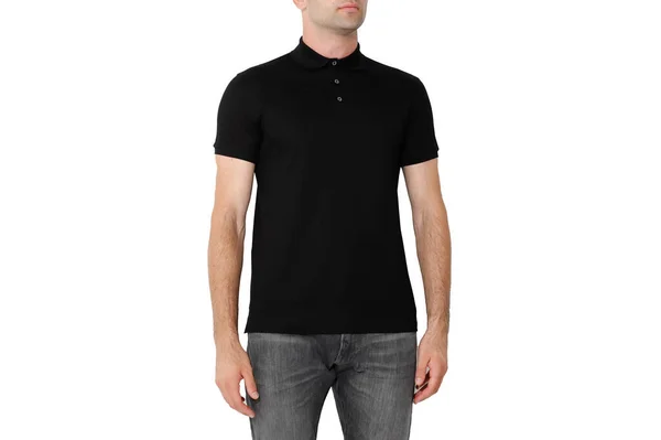Black Shirt Two Sides Man Layout Isolated White Background Copy — Zdjęcie stockowe