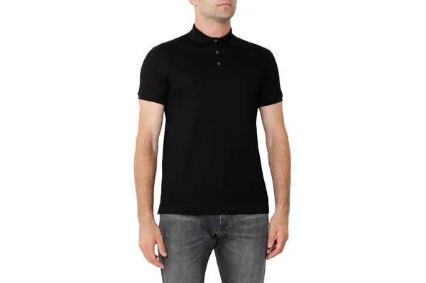 Black Shirt Two Sides Man Layout Isolated White Background Copy — Stockfoto